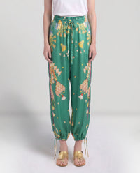Pantalone capri in seta verde