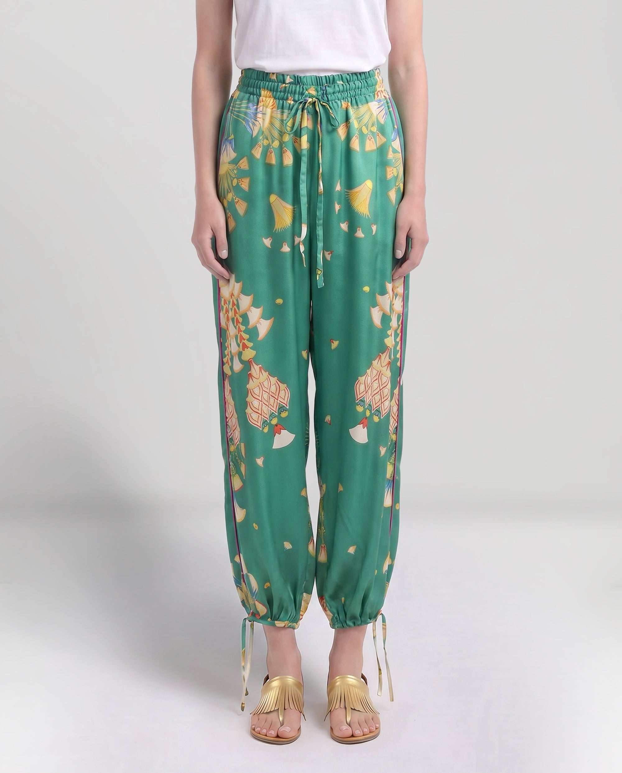 Pantalone capri in seta verde