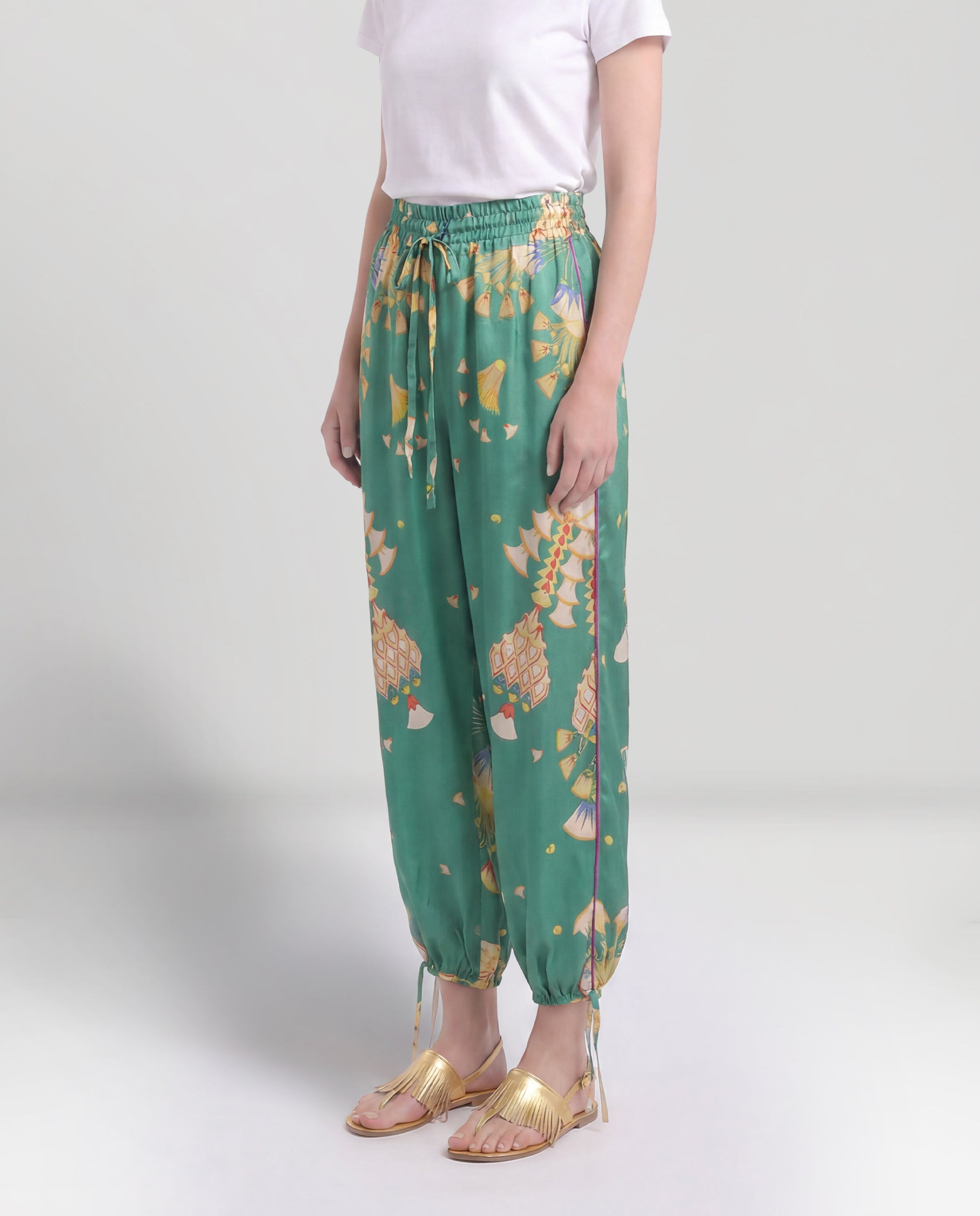 Pantalone capri in seta verde