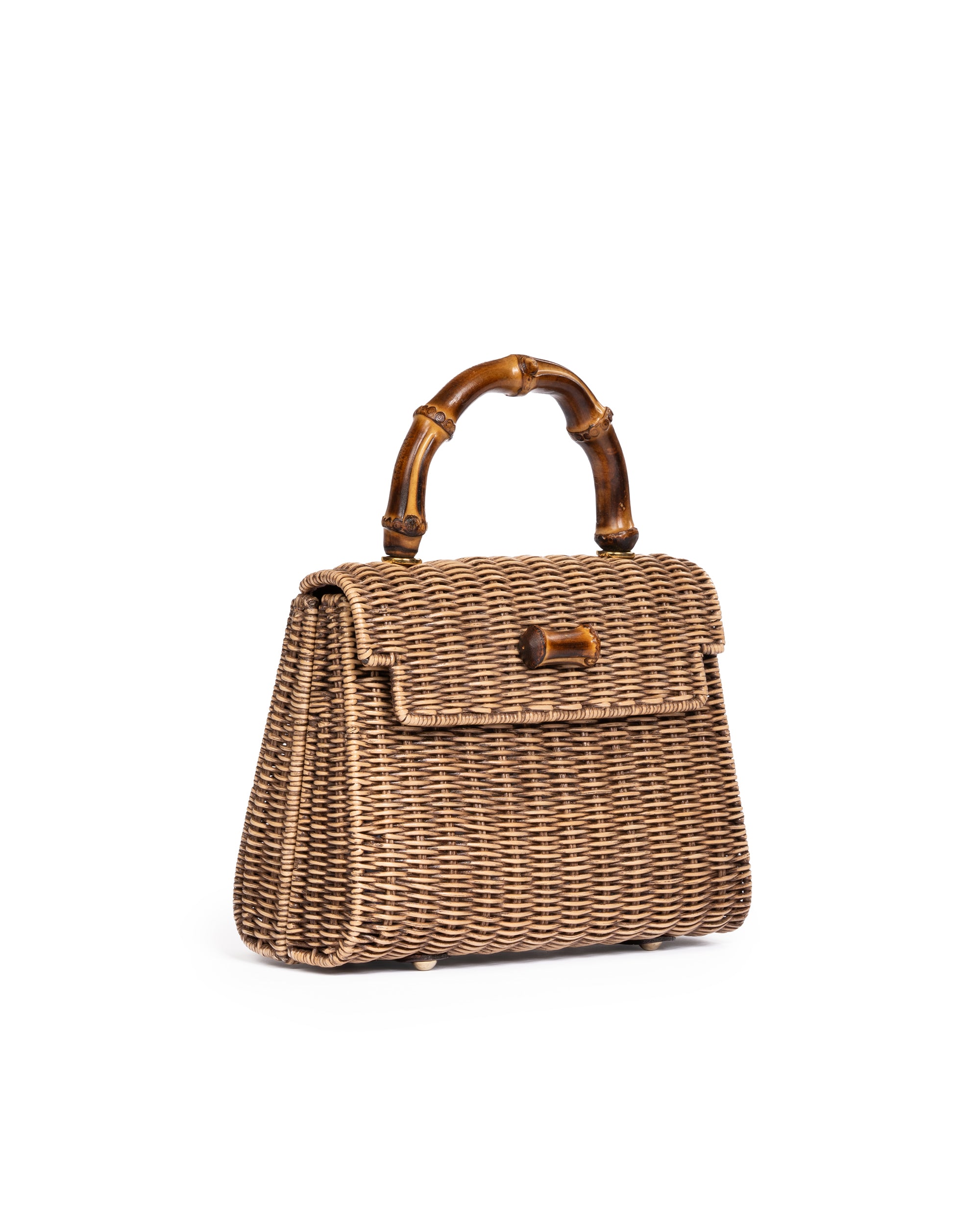 Borsa Mini con Manico in Bamboo Tortora