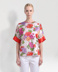 T-shirt a fiori in seta