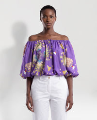 Top viola in seta e cotone