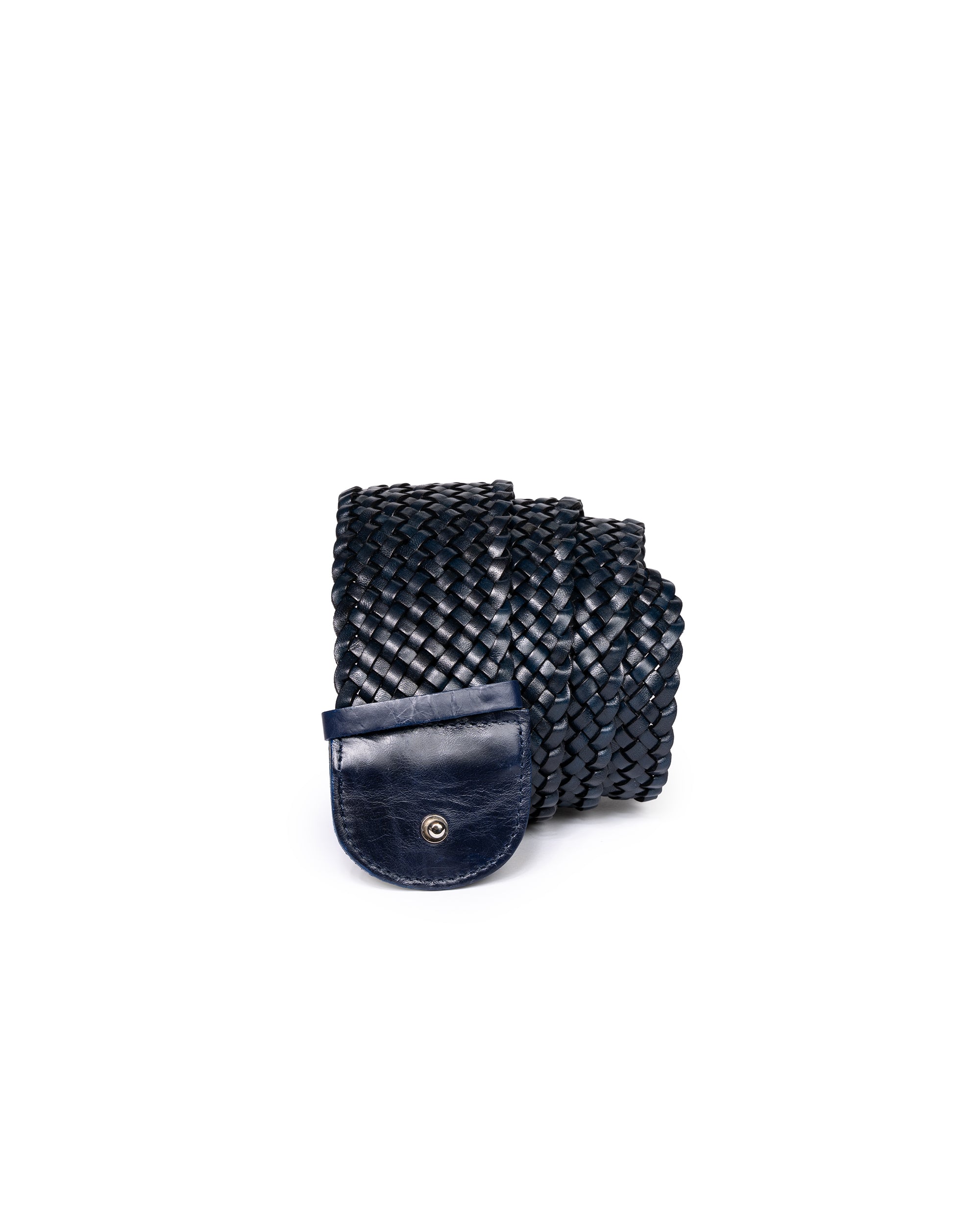 Cintura pelle intrecciata blu navy