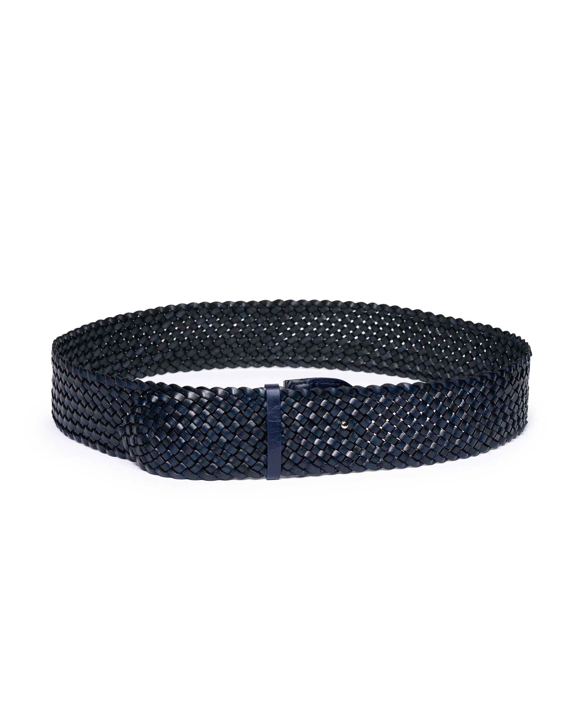 Cintura pelle intrecciata blu navy