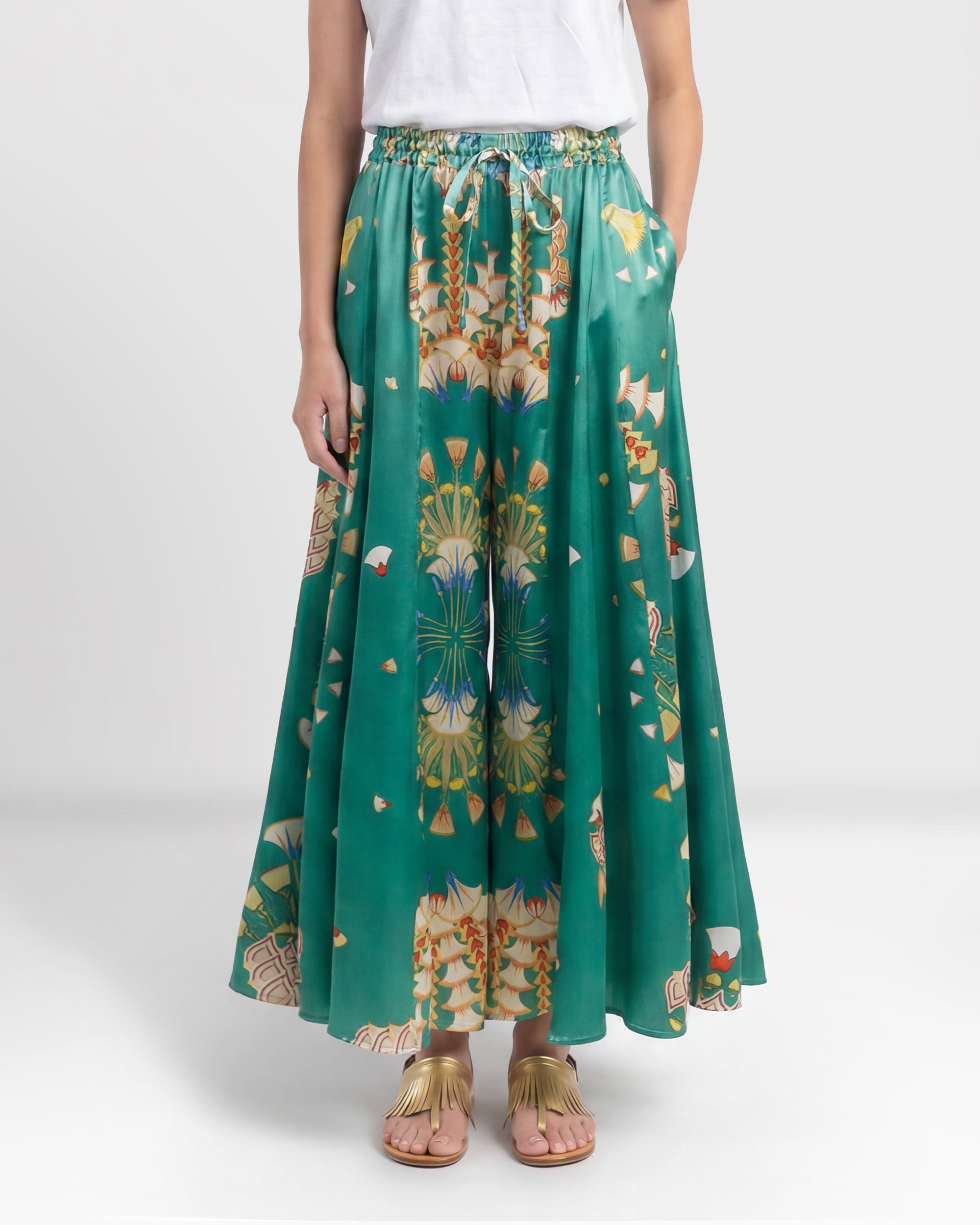 Pantalone verde in seta