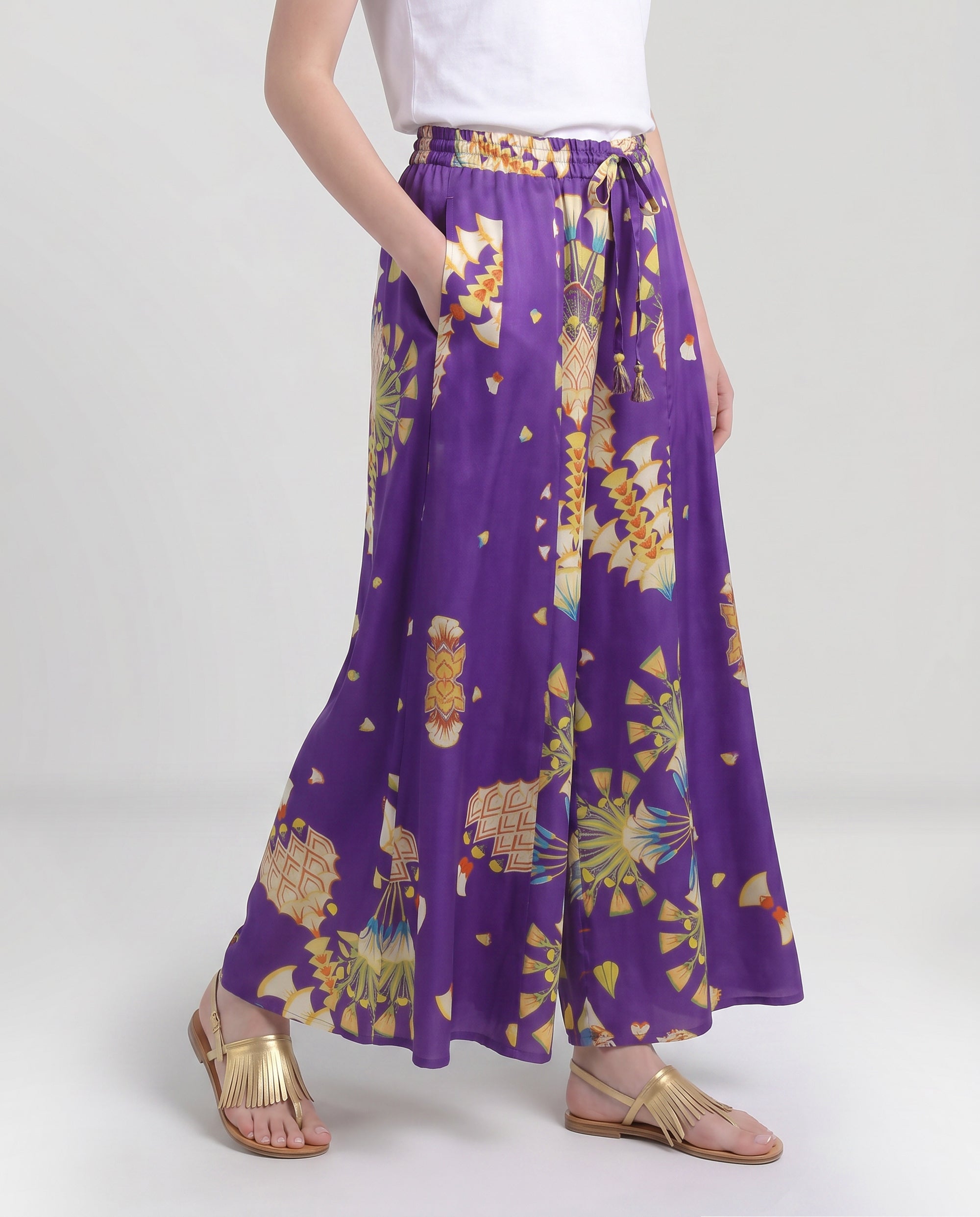 Pantalone viola in seta