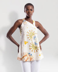 Top in seta bianca con fiocco