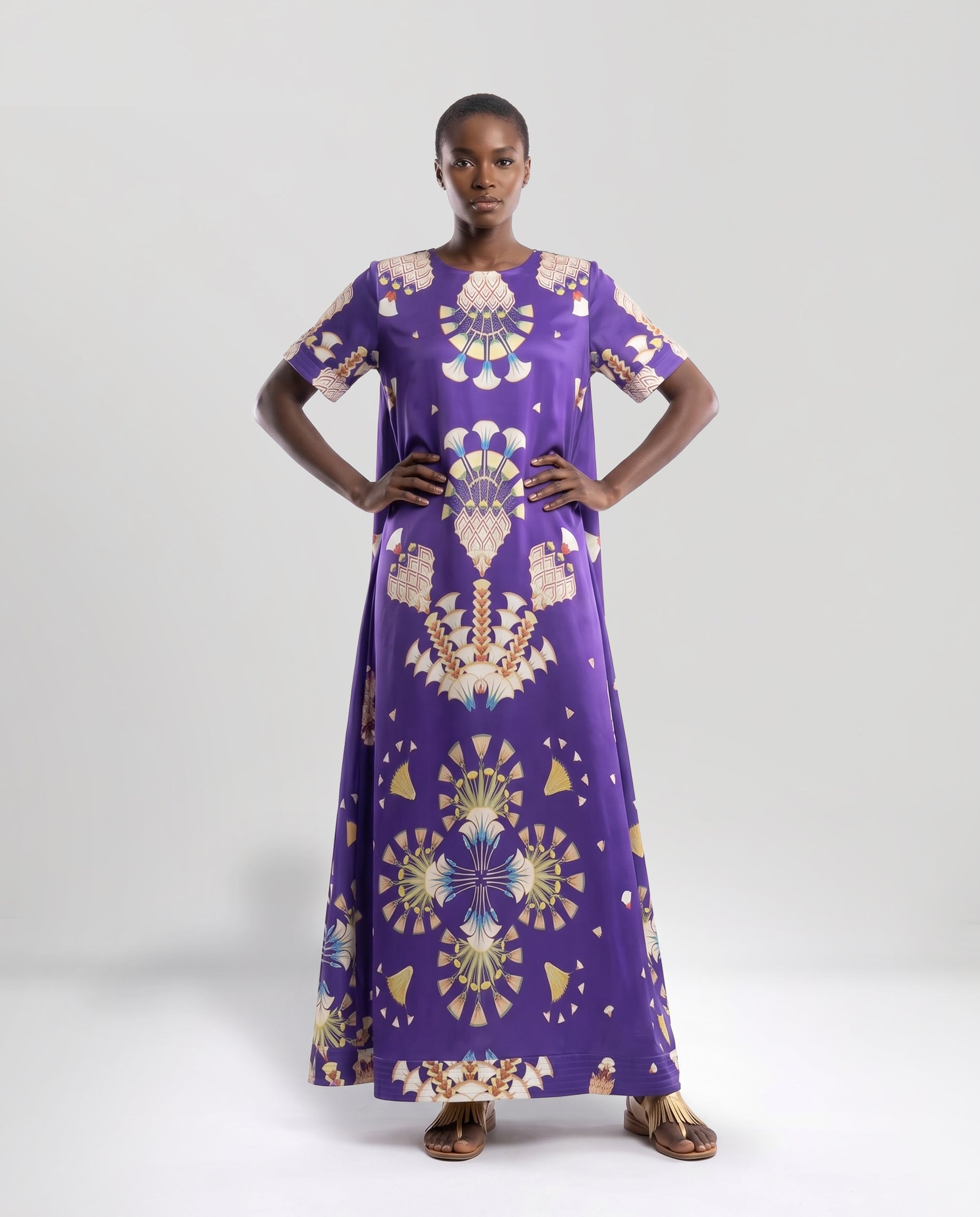 Maxi abito in seta viola