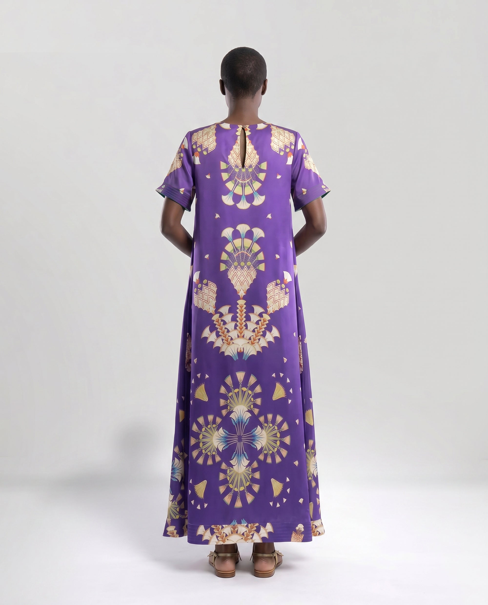 Maxi abito in seta viola