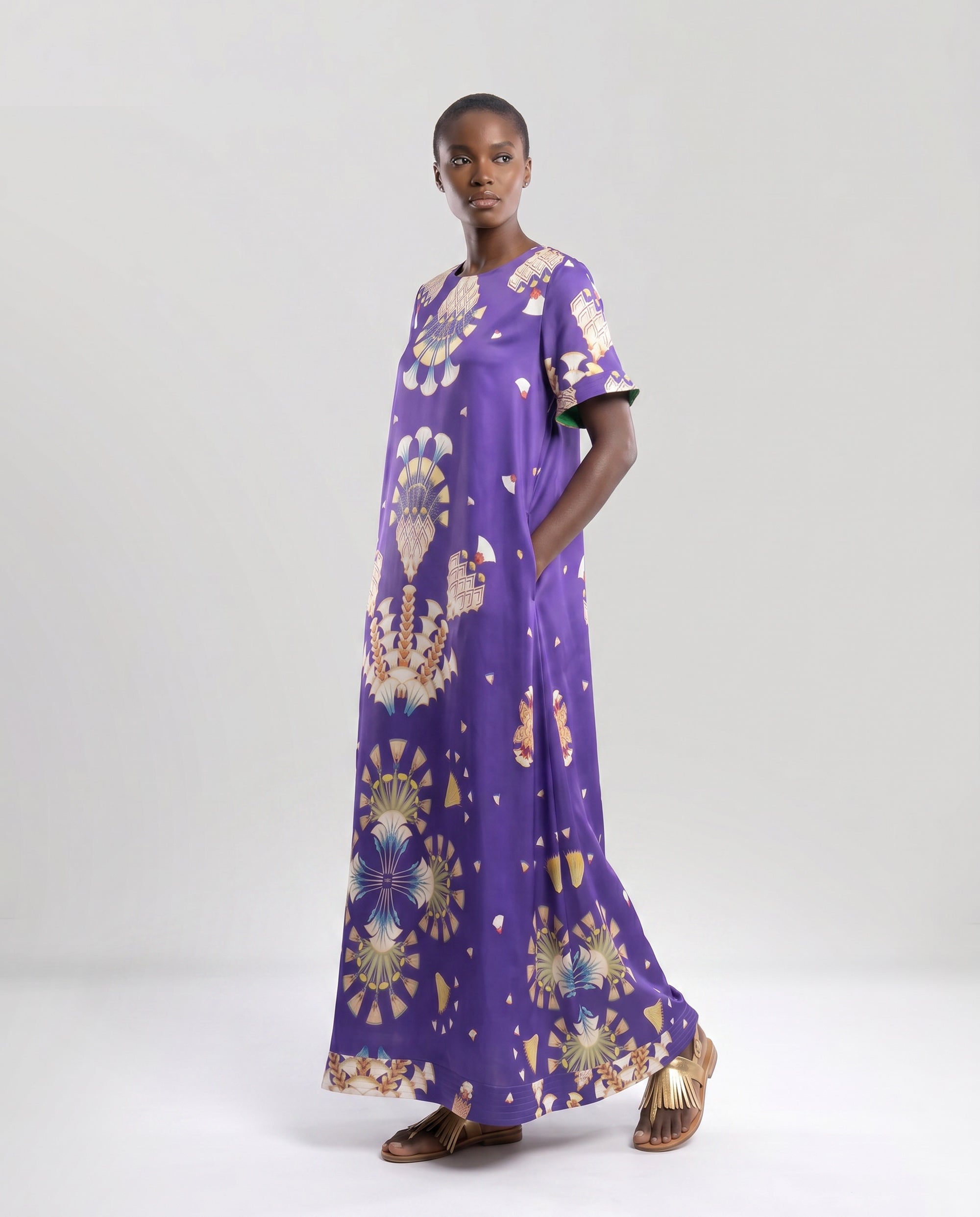 Maxi abito in seta viola