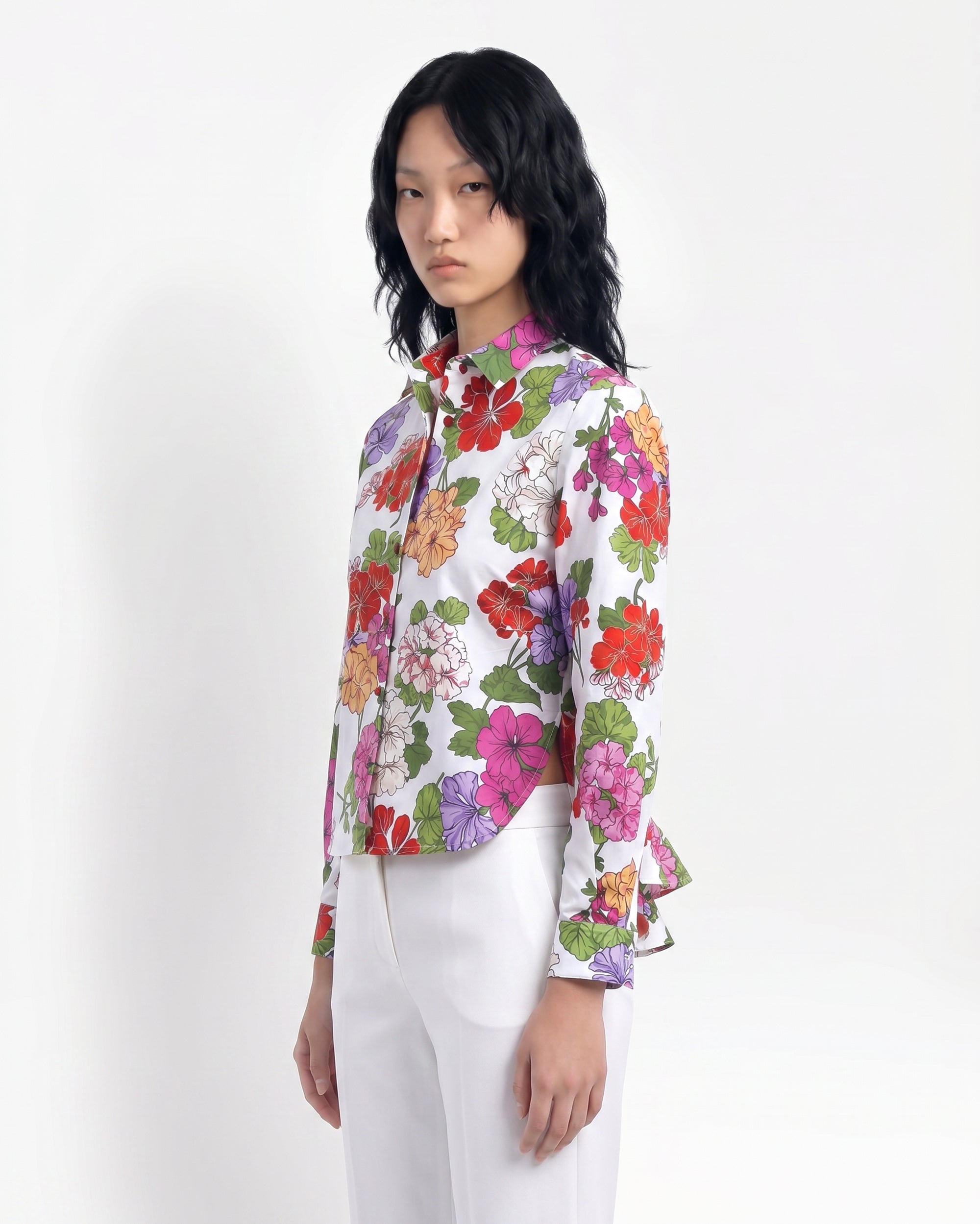 Camicia in cotone con volant